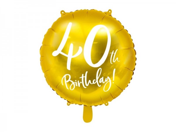 Ballongruß: 40th Birthday gold/weiß, ca. 45 cm