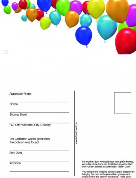 Ballonflugkarten, 50 St., bunte Ballons mit Textfeld