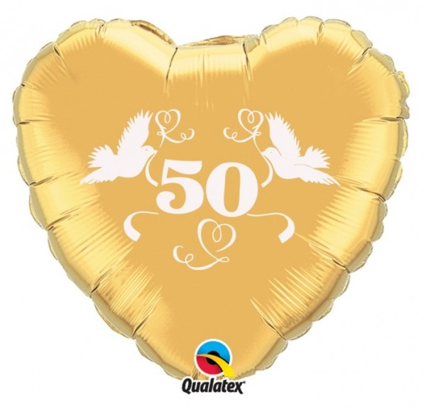 Ballongruß: Herz 50 Tauben, Goldene Hochzeit, ca. 45 cm