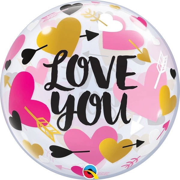 Ballongruß: Bubble Love you, Hearts &amp; Arrows, Qualatex, ca. 56 cm
