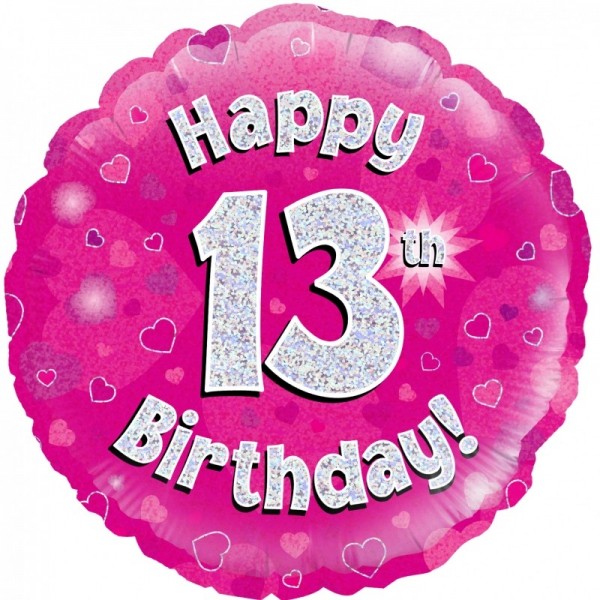Ballongruß: Happy 13th Birthday PINK, ca. 45 cm