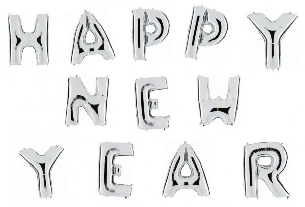 Folienballons Buchstaben HAPPY NEW YEAR, silber, ca. 100 cm