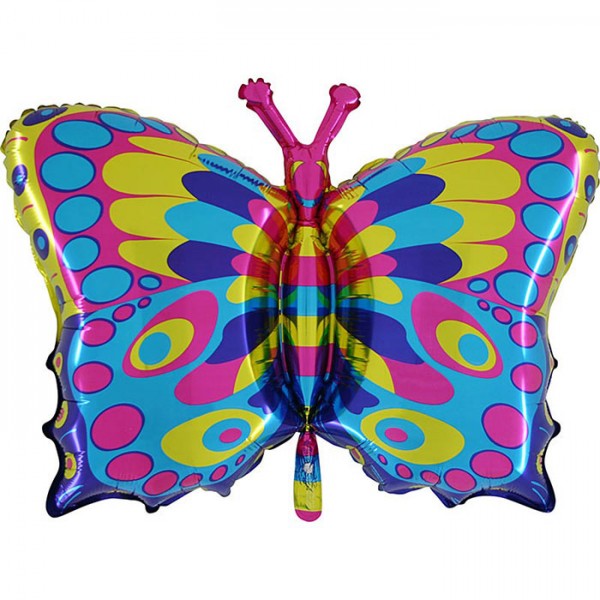 Ballongruß XL: Schmetterling, blau pink gelb, ca. 85 cm