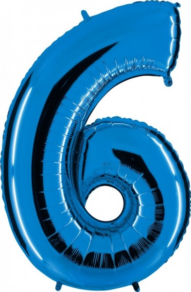 Folienballon Zahl 6, ca. 66 cm, blau