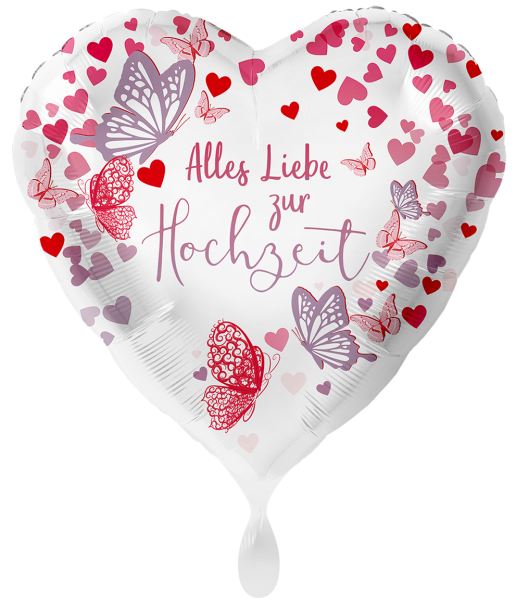 Folienherz Alles Liebe zur Hochzeit, Herzchen/Schmetterlinge, ca. 45 cm