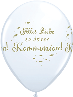 5 Ballons Alles Liebe zur Kommunion Qualatex, transparent/gold, ca. 30 cm