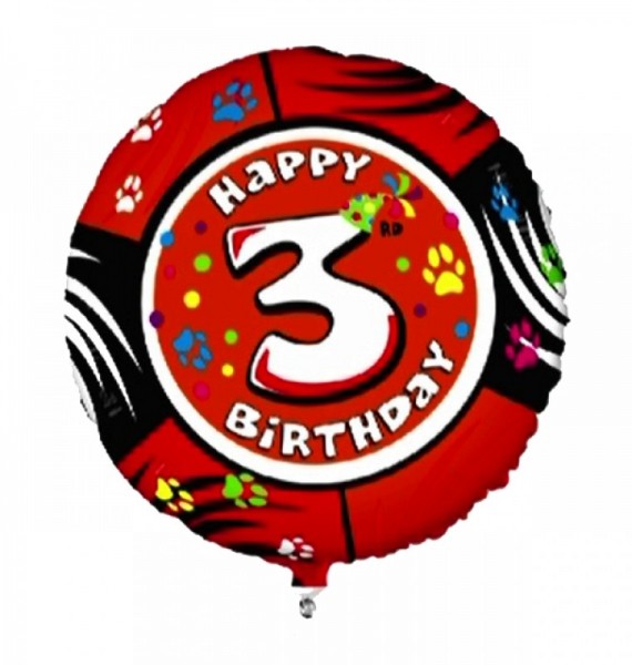 Folienballon Happy 3rd Birthday, Animaloons, ca. 53 cm