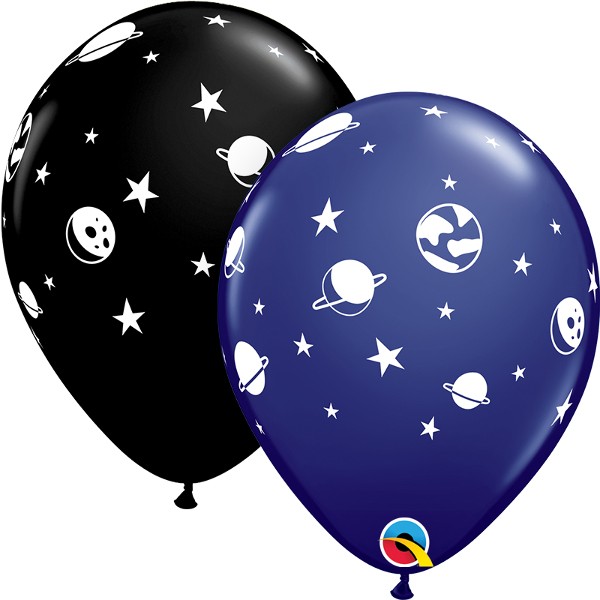 6 Ballons Weltall dunkelblau schwarz, Qualatex, ca. 30 cm