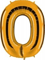 Folienballon Zahl 0, ca. 35 cm, GOLD, für Luftbefüllung