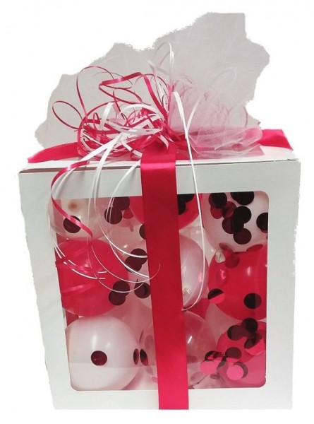 Ballonbox ca. 30x30 cm, Rot Weiß, fertig gefüllt &amp; dekoriert