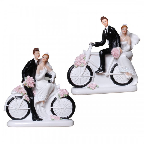 Brautpaar auf Fahrrad, sortiert, Polystone, 11 x 13 cm