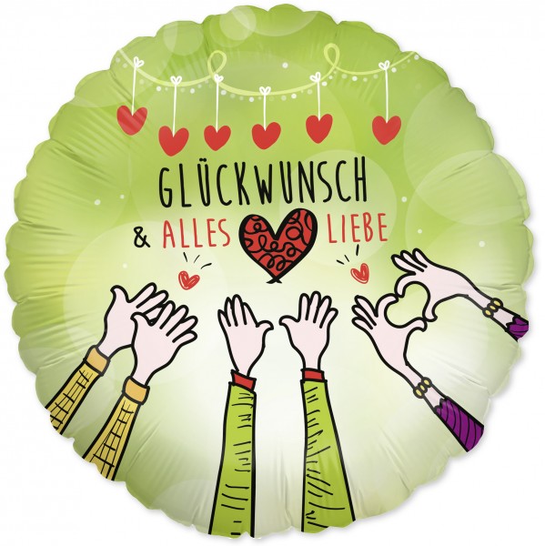 Folienballon Glückwunsch &amp; Alles Liebe, grün bunt, ca. 45 cm