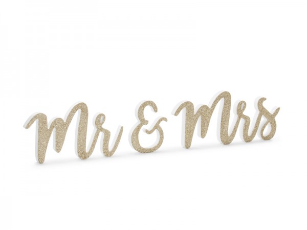 Mr &amp; Mrs Holz gold-glitter weiß, 50 x 9,5 cm