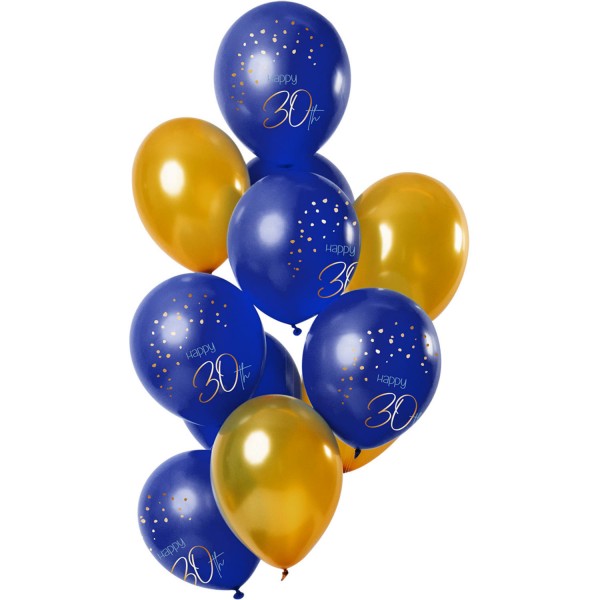 12 Zahlenballons 30 Blau Gold, ca. 30 cm