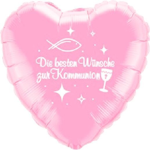 Ballongruß: Herz Zur Kommunion, rosa, ca. 45 cm