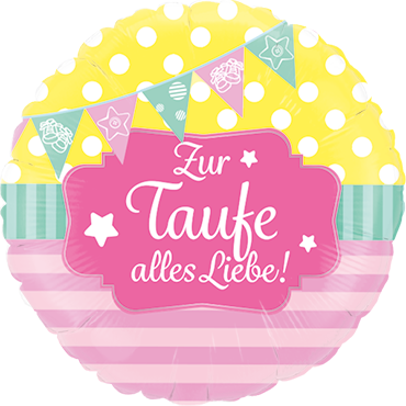 Folienballon Zur Taufe alles Liebe, rosa pink mint gelb, ca. 60 cm