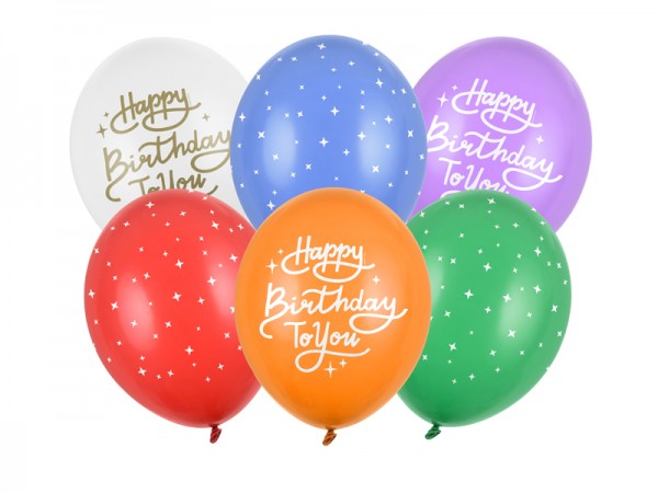 6 Ballons Happy Birthday to you, bunt, ca. 30 cm