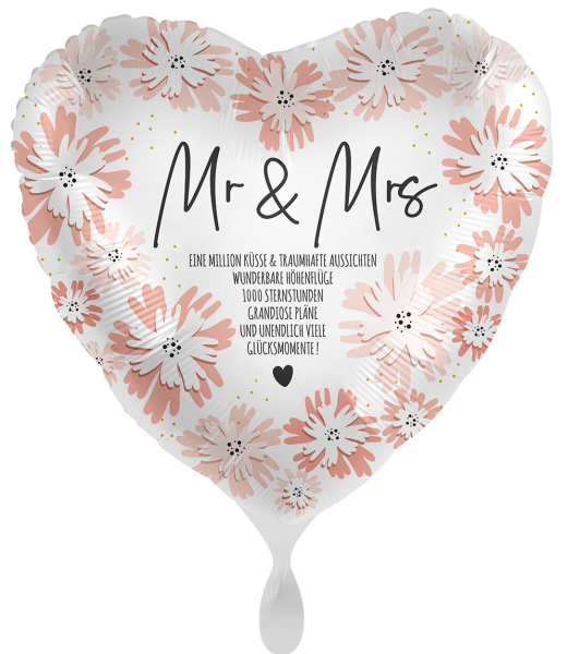 Ballongruß: Mr &amp; Mrs - Blumen, ca. 45 cm