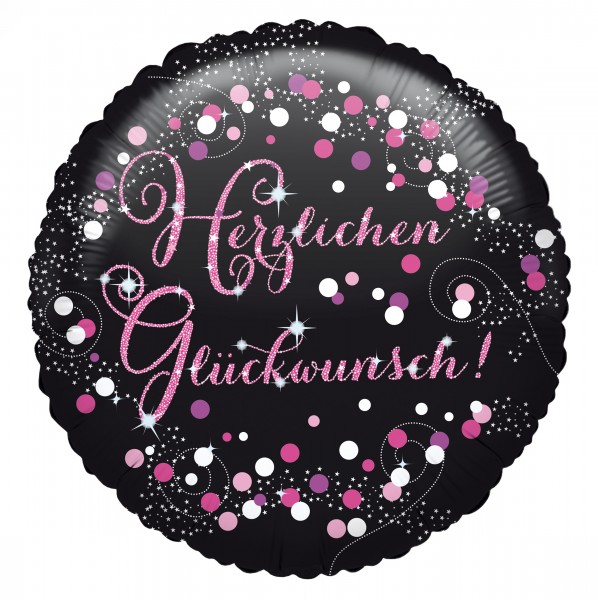 Ballongruß: Herzlichen Glückwunsch schwarz/weiß/pink, ca. 45 cm