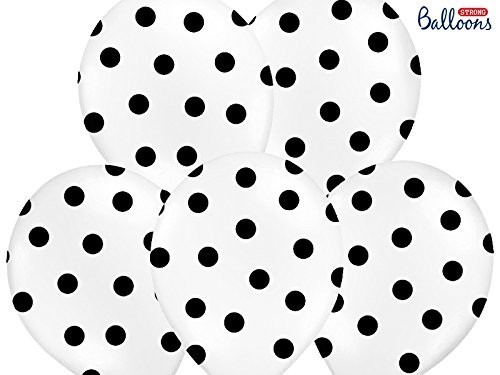 6 Ballons Punkte weiß mit schwarzen Punkten, ca. 30 cm