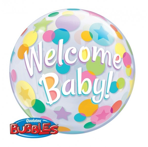 Ballongruß: Bubble Welcome Baby, Punkte, ca. 56 cm