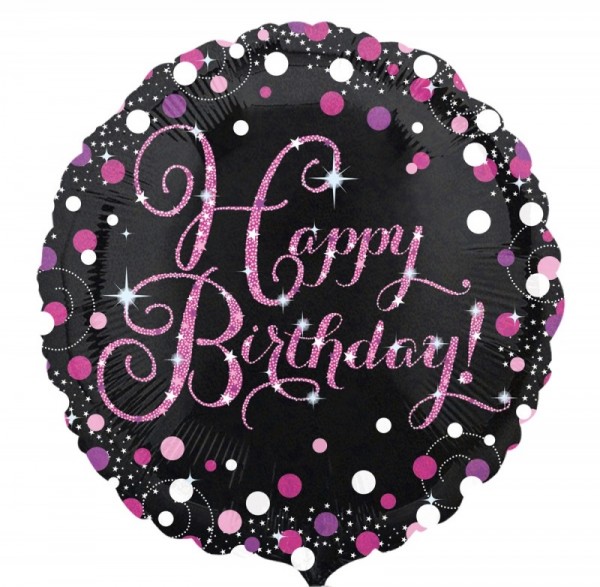 Ballongruß: Happy Birthday schwarz/weiß/pink, ca. 45 cm