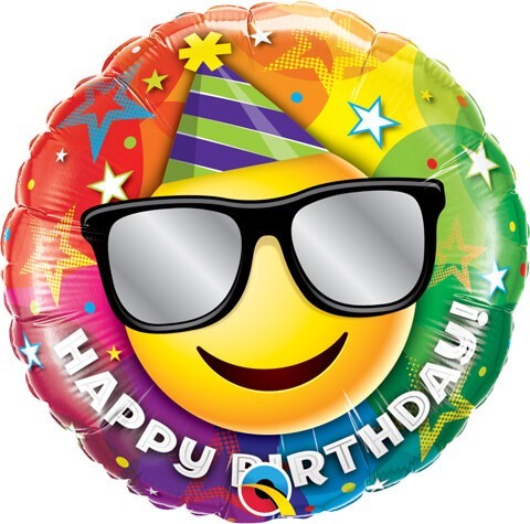 Ballongruß: Happy Birthday Smiley mit Spiegelbrille, ca. 45 cm