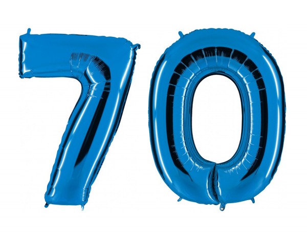 Folienballon Set Zahl 70, ca. 100 cm, blau