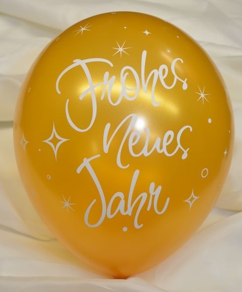 5 Ballons Frohes neues Jahr GOLD, Qualatex, ca. 30 cm