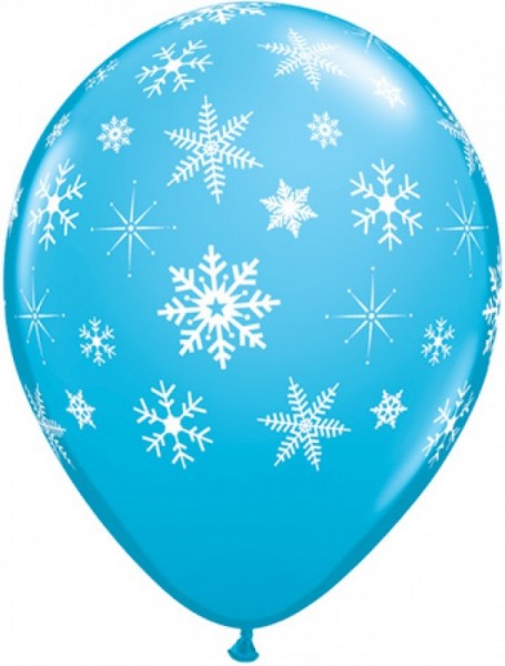 5 Ballons Schneeflocken, blau, Qualatex, ca. 30 cm