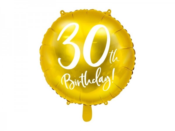 Folienballon 30th Birthday, gold/weiß, ca. 45 cm