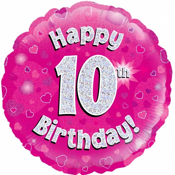 Ballongruß: Happy 10th Birthday PINK, ca. 45 cm