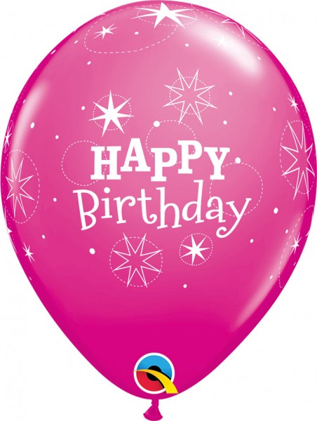 5 Ballons Happy Birthday wildberry &amp; rosa, Qualatex, ca. 30 cm