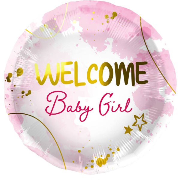 Ballongruß: Welcome Baby Girl, gold weiß rosa, ca. 45 cm