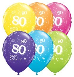 5 Zahlenballons 80 Qualatex, Tropical-Mix, ca. 30 cm