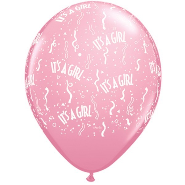 5 Ballons von Qualatex in rosa mit &quot;It&#039;s a girl&quot; Schriftzug, ca. 30 cm Durchmesser