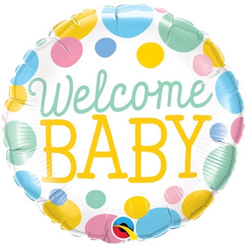 Ballongruß: Welcome Baby, Polka Dots, ca. 45 cm