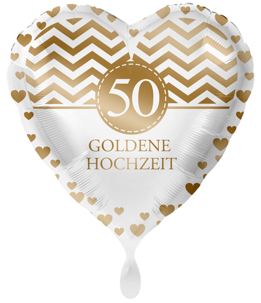 Ballongruß: Herz 50 Goldene Hochzeit, gold &amp; weiß, ca. 45 cm