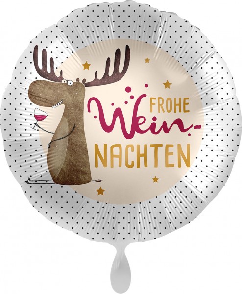Folienballon Frohe WEIN-nachten, Rentier mit Weinglas, ca. 45 cm