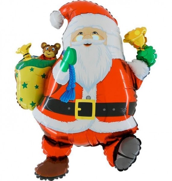 Ballongruß XL: Weihnachtsmann mit Geschenken &amp; Glocke, ca. 70 cm