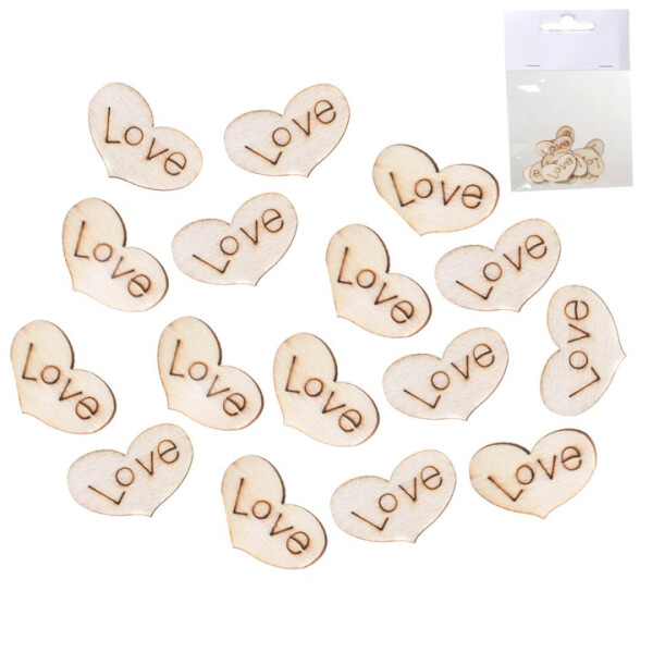 Herzen Holz Love - 1,5 x 2,5 cm - 12 St.