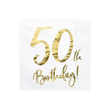 Servietten 50th Birthday - Weiß Gold - 33 x 33 cm -...