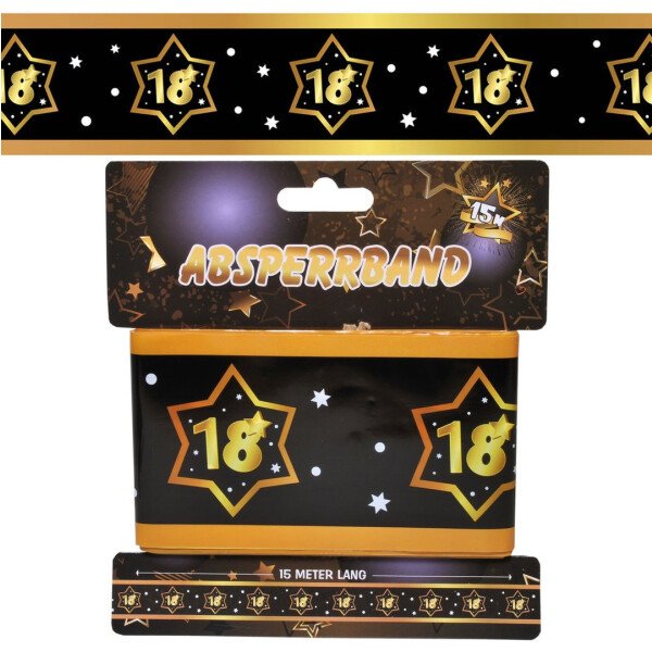 Absperrband 18 -  schwarz/gold - 15 Meter