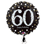 Ballongruß: 60ter - Schwarz Silber Gold - 35 cm