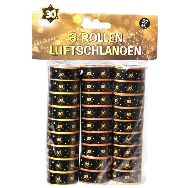 Luftschlangen 30 - schwarz/gold -  3 Rollen