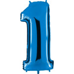 Ballongruß: Riesenzahl 1 - Blau - 75 cm