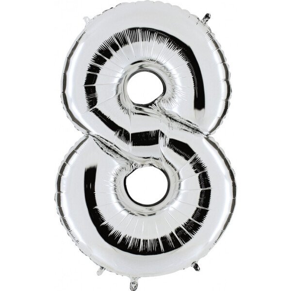 Folienballon Zahl 8 - Silber - 66 cm