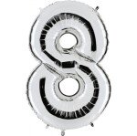 Folienballon Zahl 8 - Silber - 66 cm