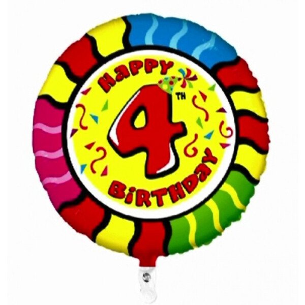 Folienballon Happy 4th Birthday - Animaloons - 53 cm