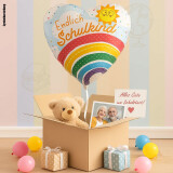 Ballongruß: Herz Endlich Schulkind - Regenbogen Sonne - 35 cm